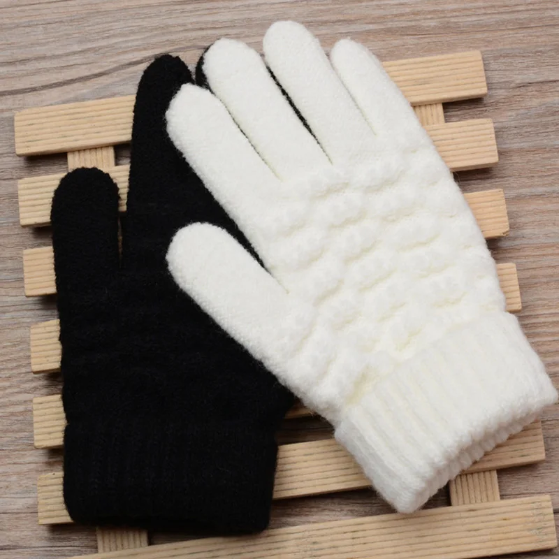 Winter Children Knitted Gloves Thick Woolen Kids Five Fingers