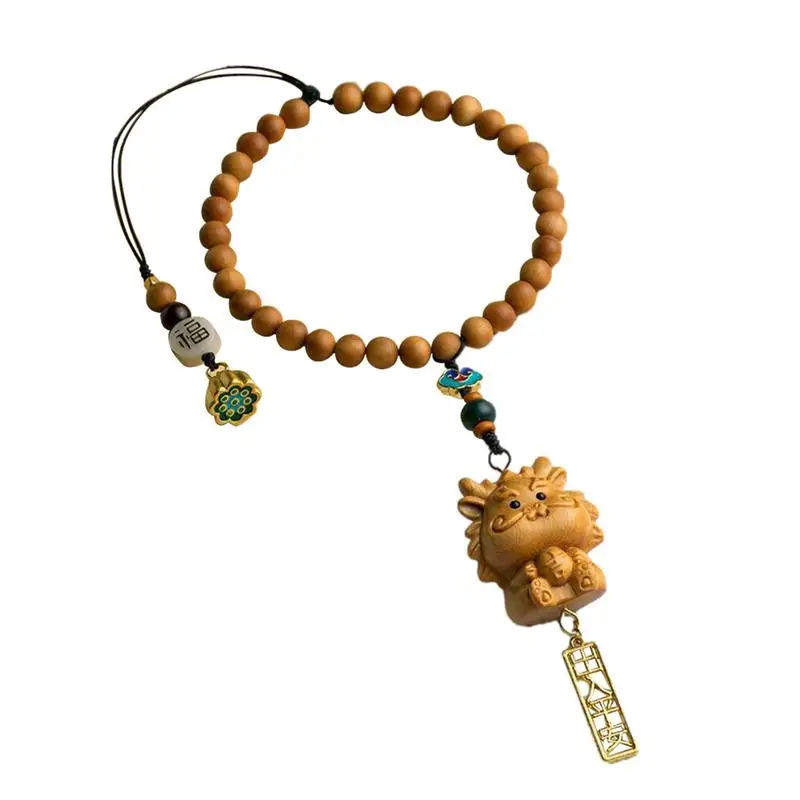

Car Mirror Decor Chinese Zodiac Dragon Sandalwood Pendant Bead Pendant Car Ornament Bag Charm Wood Carving Dragon For All Cars