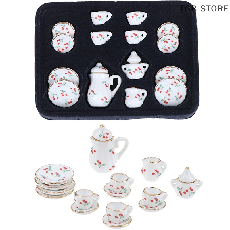 1Set 1:12 Miniature Porcelain Tea Cup Set Chintz Flower Tableware Kitchen
