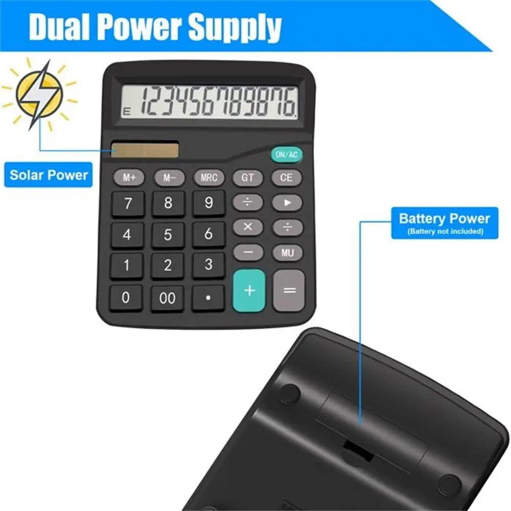 Solar/Battery Electronic Desk Calculator Extra Large Display Business 12 Digit