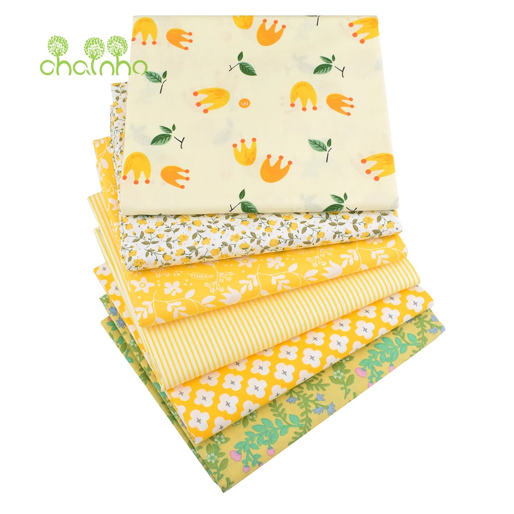 Chaihno,Yellow Floral Printed Twill Cotton Fabric,Patchwork Clothes,DIY Sewing Quilting For Baby Children Bedding,Shirt Material
