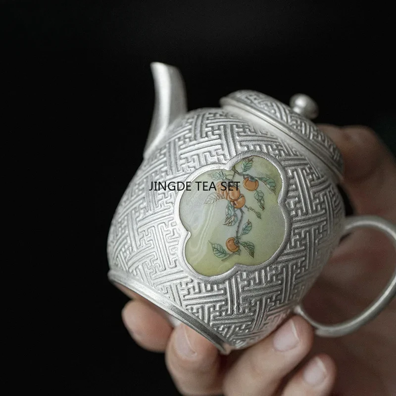 160ml handmade 999 sterling silver gold-plated teapot creative persimmon tea pot tea set craft gift