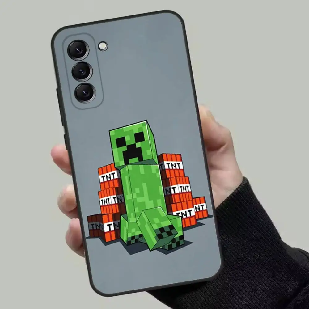 Vibrant Green Pixel Monster Creeper Soft Phone Case - Sleek Black Shell