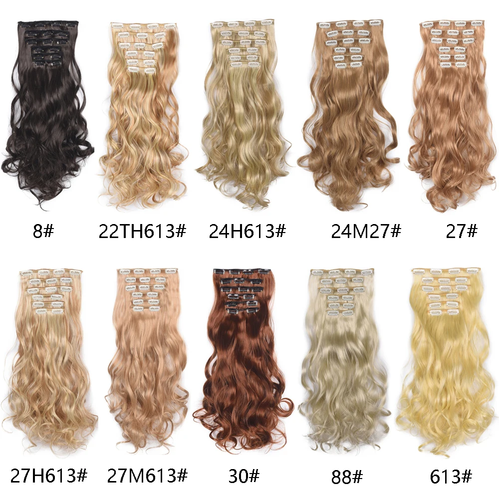 22Inch 16 Clips Long Synthetic Hair Clip In Hair Extension Heat Resistant Hairpiece Natural Wavy Piece 6Pcs/Set