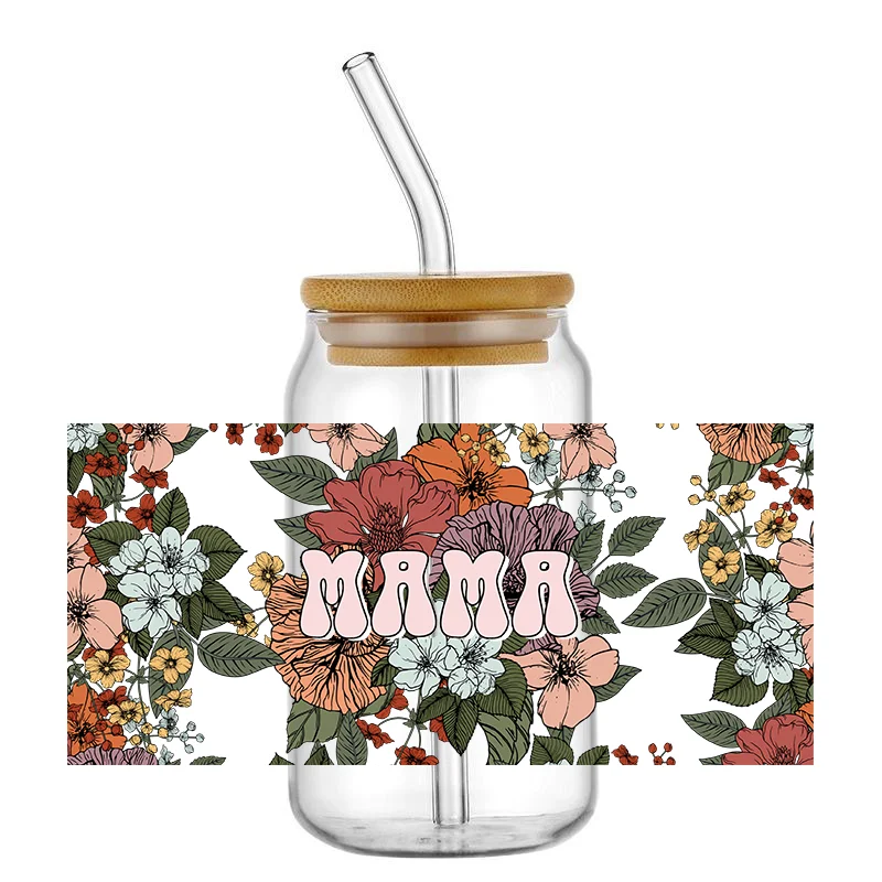 Mom&lsquo;s love Print UV DTF Wraps Waterproof Mom Uvdtf Cup Wraps, Mama UV DTF Cup Wraps for 16 oz Glass Cups Wood Crafts