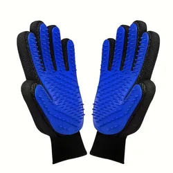 Pet Grooming & Deshedding Massage Gloves - For Removing Loose Fur and Gentle Petting (2Pcs Blue)