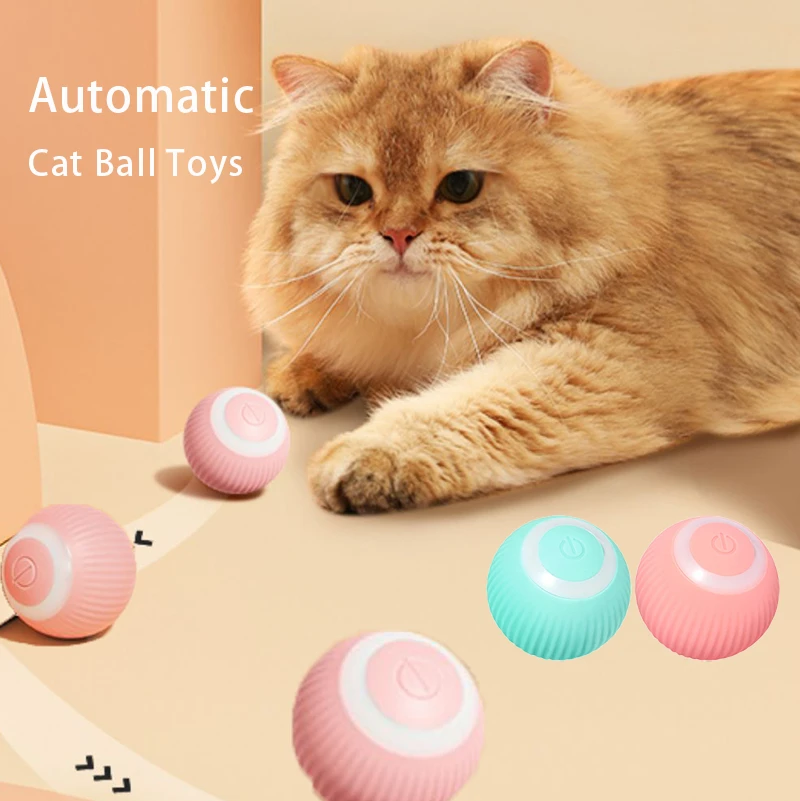 Automatic Smart Cat Toys Ball Interactive Catnip USB Rechargeable Self Rotating Colorful Led Feather Bells Toys for Cats Kitten