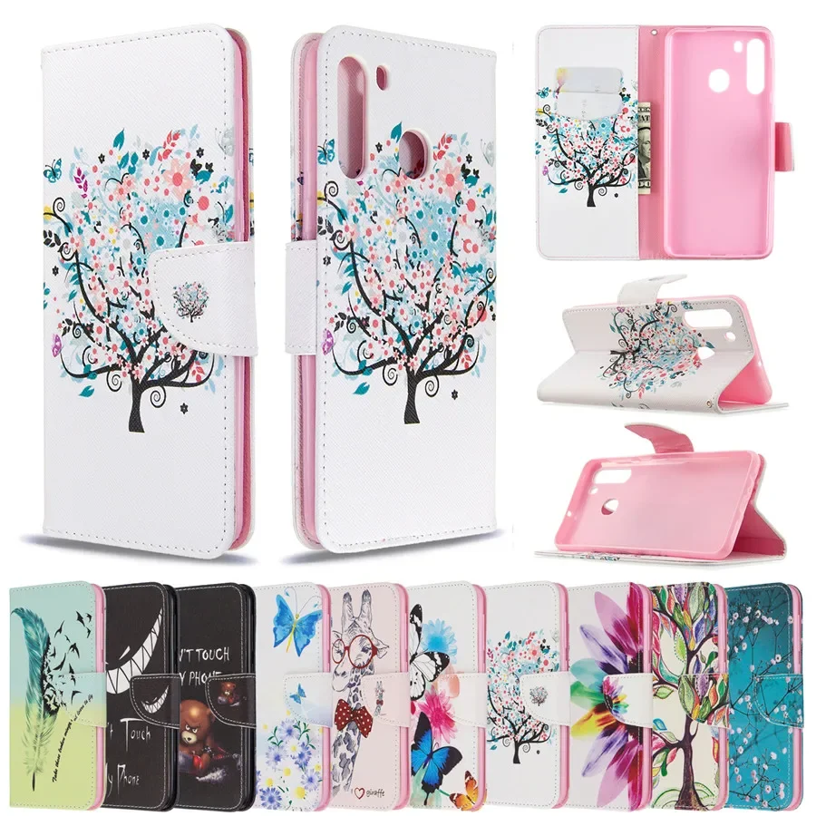 Elegant Magnetic Flip Leather Wallet Case with Artistic Paintings Design