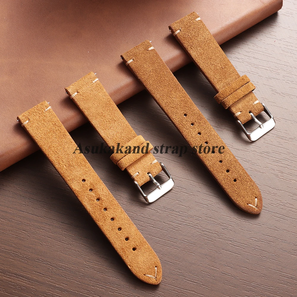 Genuine Leather Quick Release Watch Band with Soft Suede Strap - Calfskin Bracelet
