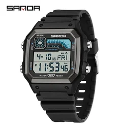 SANDA 6196 Men's Multifunction Waterproof LED Sport Watch (6196 Black white)