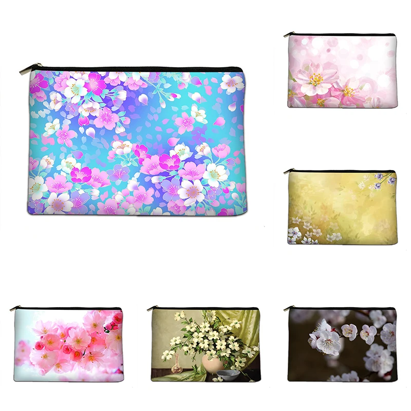 

Cartoon Floral Cosmetic Bag Canvas Toiletry Storage Bridesmaid Gift Travel Portable Handbag