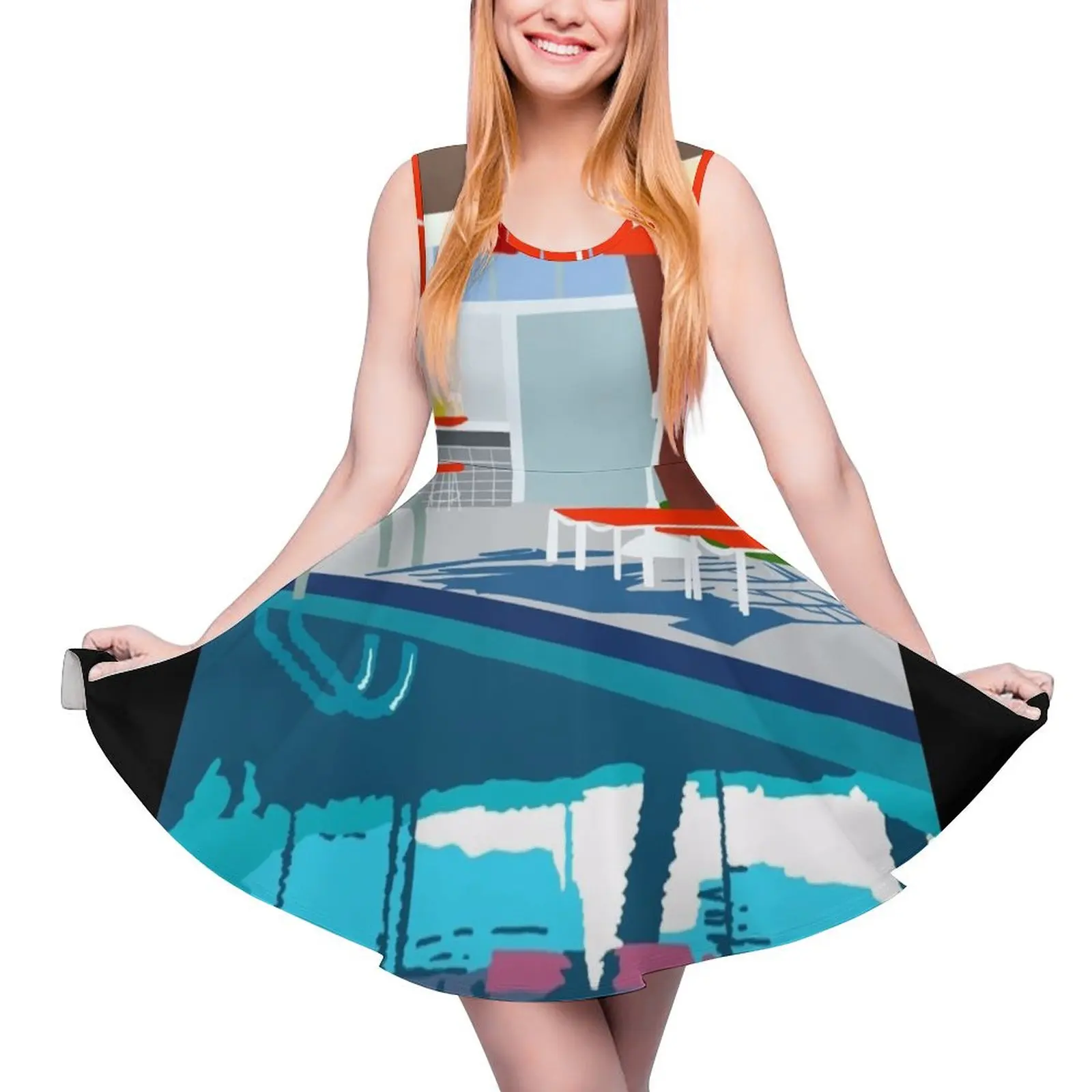 

Mid Century Poolside Round Neck Dress clothes dresses for woman bandage dress