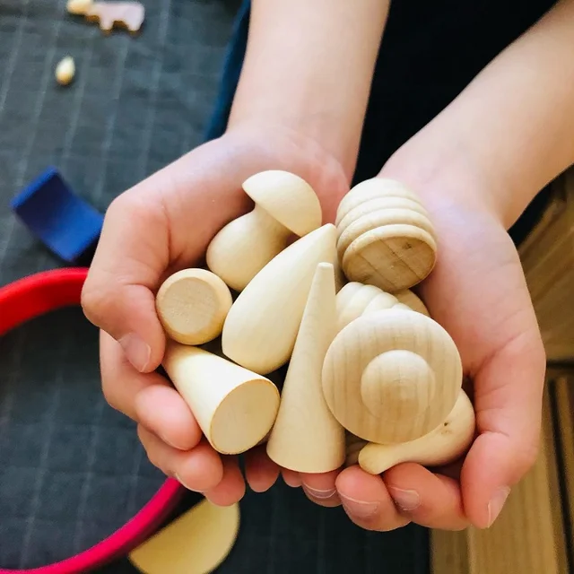 10pcs/set Wooden Kids Loose Parts Open Ended Play Children Wooden Constructor Waldorf Early Educational Toys Montessori Toy 4