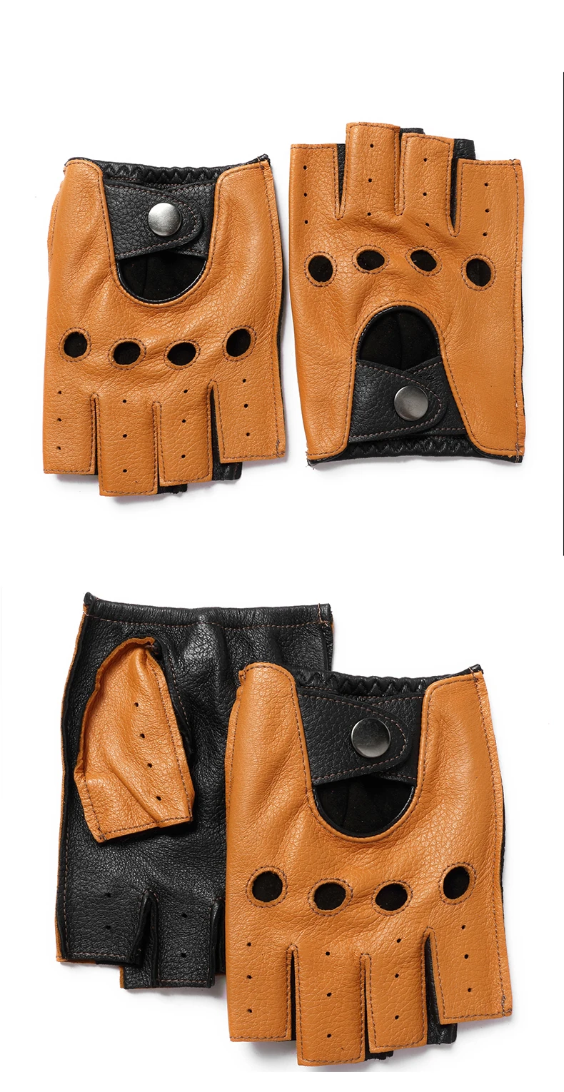 Men Male Half Finger Porous Breathable Colorblock Sheepskin Leather Gloves 13 Sb1bdf1b708e94aafb4fd53c27e3f7350p