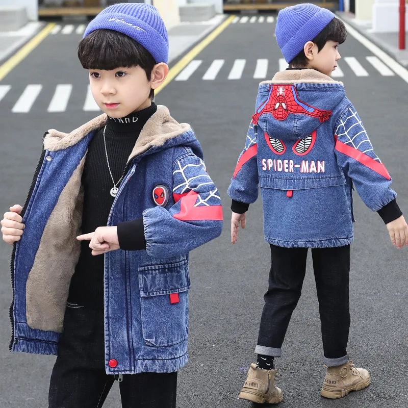 

Children's Clothing Velvet Thick Fashion Coat Winter New Tops Teenager Boys Clothes Letter Print Casual Denim Warm Jacket 4-14 Y