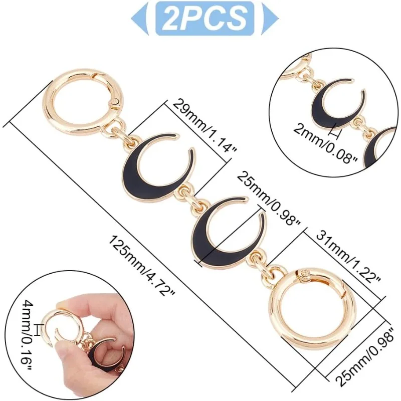 2 Pcs Bag Extender Chain Moon Shape Purse Strap Extender for Shoulder Bag Black Alloy Chain Strap Replacement