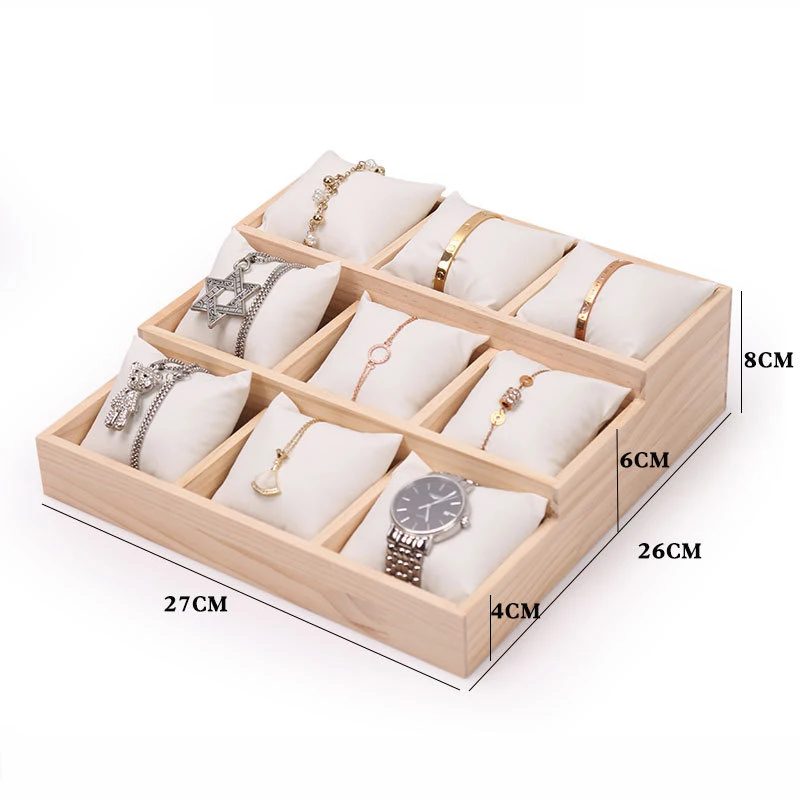 Solid Wood Three-Tiered Tray Bracelet Watch Necklace Pearl Bracelet Pillow Tray Jewelry Storage Rack