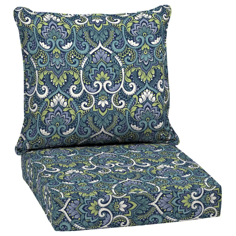 

Outdoor Deep Seat Cushion Set, 24 x 24, Water Repellent, Fade Resistant, Sofa, and Couch, 24 x 24, Sapphire Aurora Blue Damask