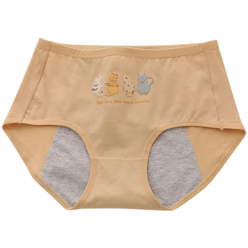 3pcs Cute Cat Print  Girls Menstrual Panties For Teenager Physiological Pants Period Cotton Underwear Culotte Menstruelle
