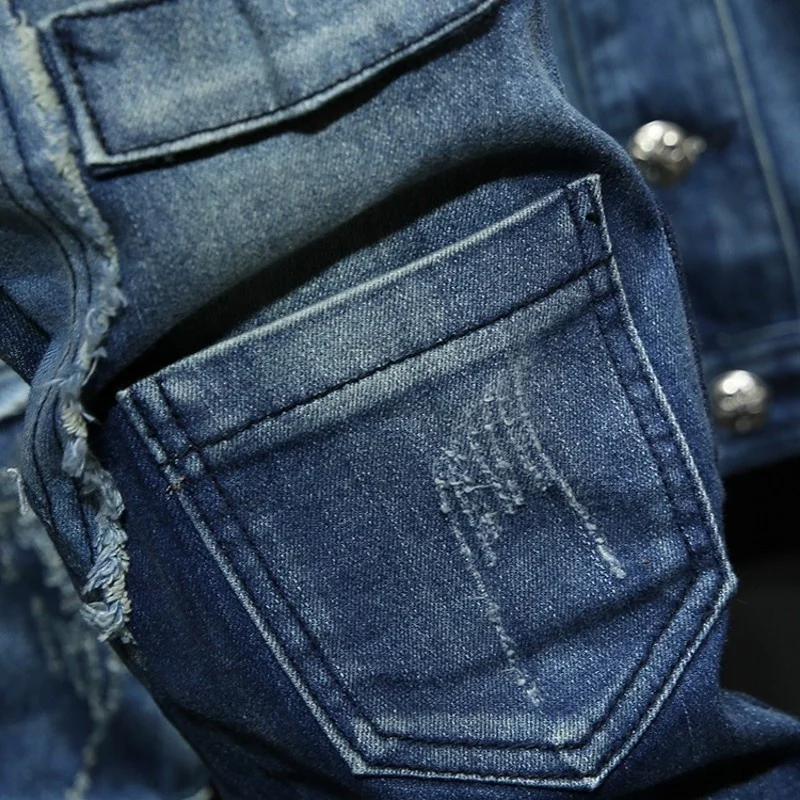Denim Set Men Loose Denim 2Pcs Set Long Sleeve Single Breasted Jackets Full Length Pant Denim Set Spliced Denim Jacket And Jeans 2