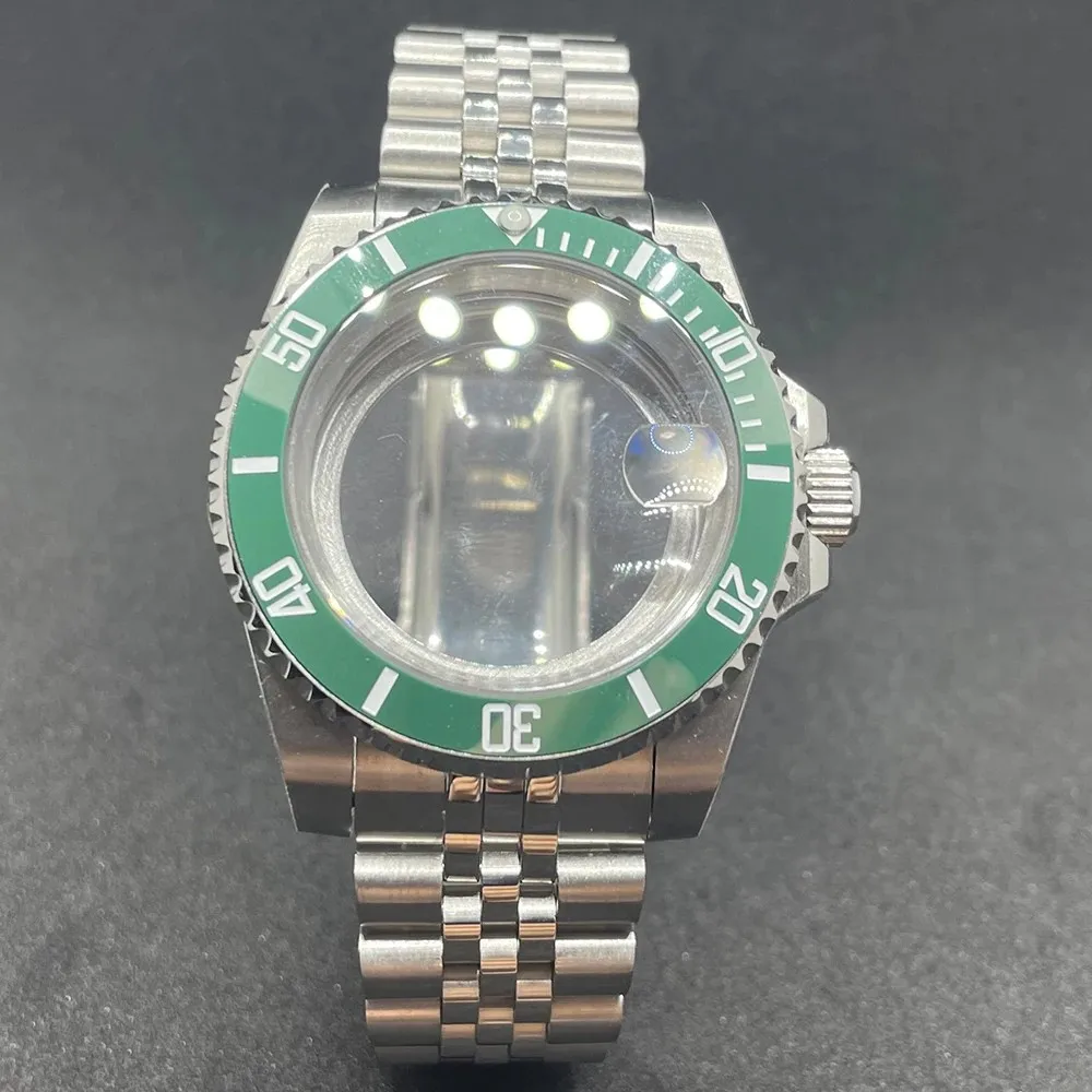 Elegant 40MM Stainless Steel Watch Case with Solid Bracelet and Glide Lock Clasp