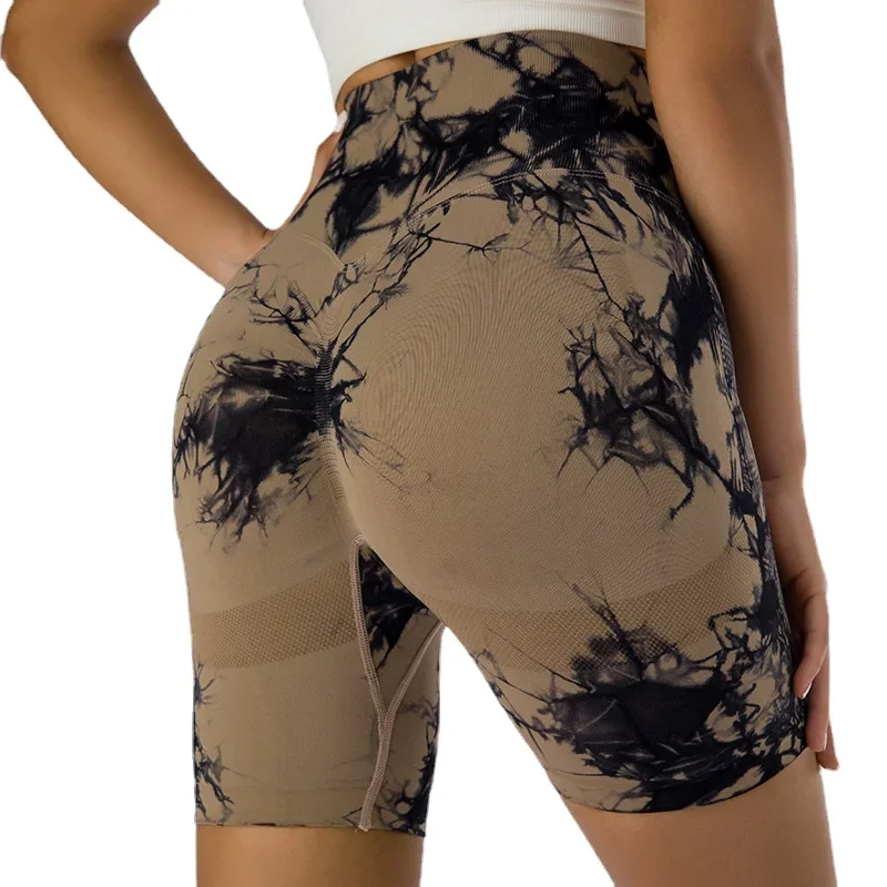 Women's Tie-dye Yoga Shorts Sports Outdoor Fitness Pants High-waist Elastic Tight Lightweight Breathable Running Gym Yoga Pants