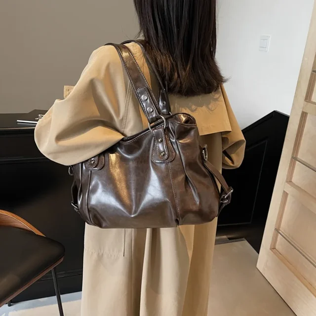 Retro Brand Roomy Shoulder Bag Female Luxury Solid Color Classic Crossbody Bag Large Capacity Style Soft PU Leather Tote Bag 3