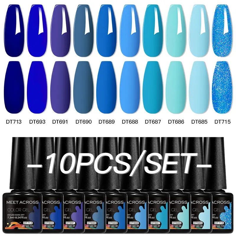 MEET ACROSS 10Pcs/Set Sparkly Glitter Red Pink Gel Nail Polish Fluorescent Semi Permanent Nail Art UV Gel Varnish Manicure Kits 3