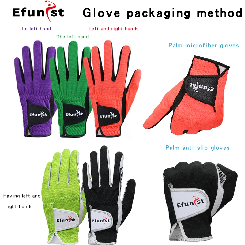 Men's Golf Glove Micro Soft Fiber Breathable 1 Pair or Worn on Left/Right Hand With Magic Tape Elastic band 5 Colors Golf Golves 4