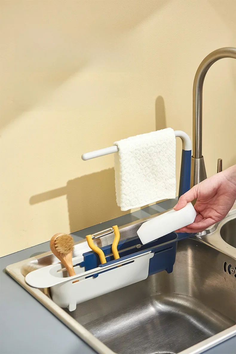 Description Picture 3 of itemKitchen Sink Rack Supplies Household Collection Water Filter Drain Basket Rag Drain Pool Telescopic Rack Storage