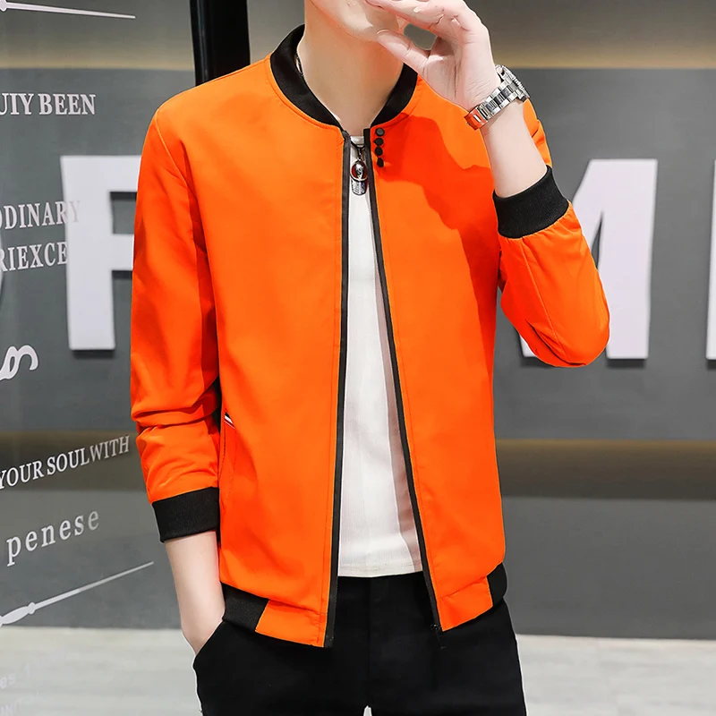 Spring and Autumn New Men's Jacket Coat Simple Solid Baseball Neck Zipper Windbreaker Coat Cycling Coat