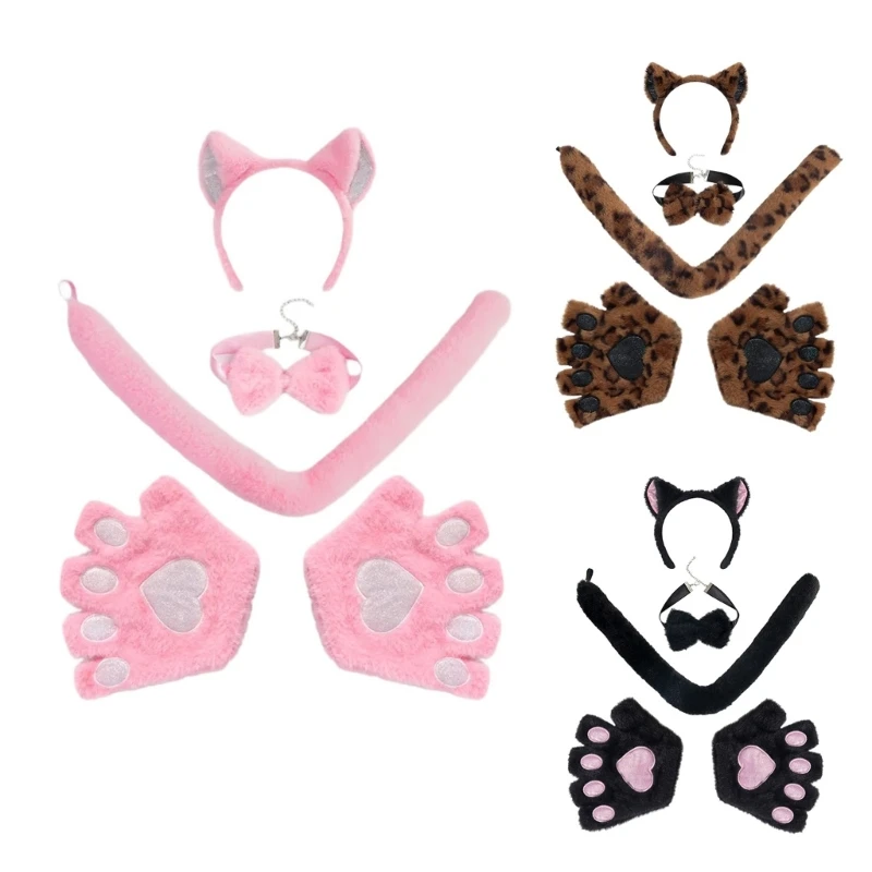 

Cats Costumes Cats Ear Headbands Cats Paw Glove Bows Cats Tail for Halloween