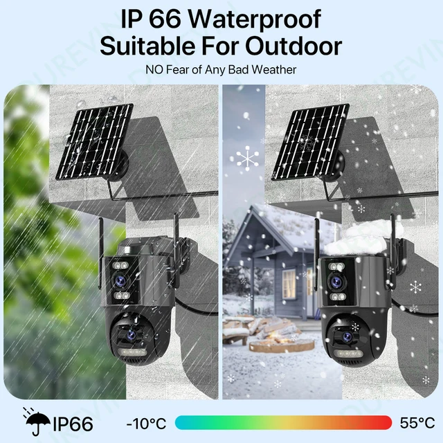 4G SIM Solar Camera 24/7 Recording 10X Zoom Outdoor Three Screen Camera Built-in Battery Security Auto Tracking Security Camera 5