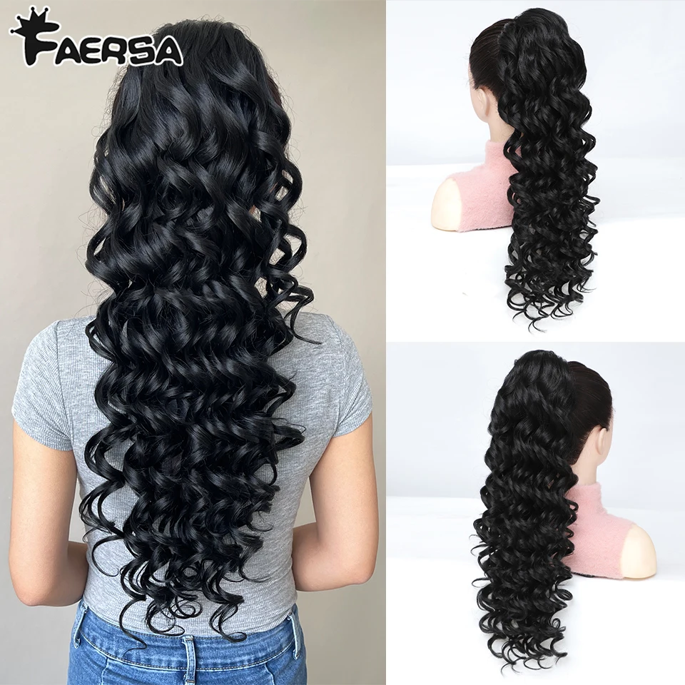 Curly Ponytail Hairpiece 24inch Synthetic Drawstring Ponytail Extension for Women Long Afro Curly Fluffy Ponytail Clip in Hair Extensions for Daily Use