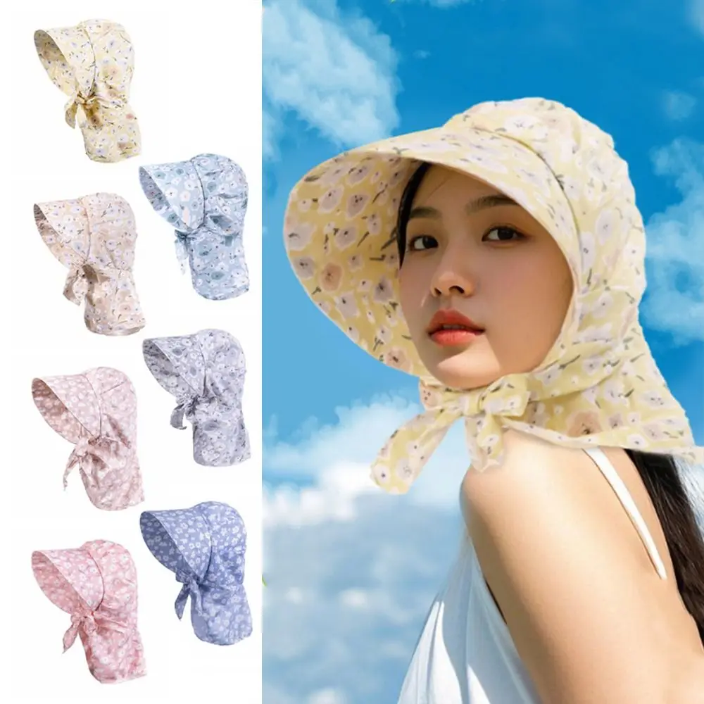 Floral Print Summer Protective Cover Colorful Anti-UV Women's Beach Hat Quick Drying Windproof Big Brim Sunhat Hiking