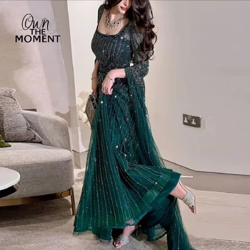 A-Line Beading Prom Dress Square Collar Long Sleeves Evening Dress Wedding Party Dresses vestidos noche فساتين سه 1