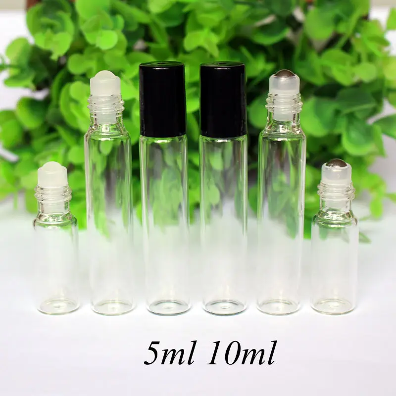 50pcs/pack Transparent 5ml Glass Perfume Roll on Bottles with Stainless