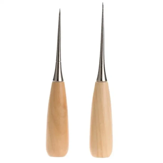 2PCS/Set Wooden Handle Awls DIY Leather Sewing Awl Shoes Repair Tool Hand  Stitcher Leather Craft