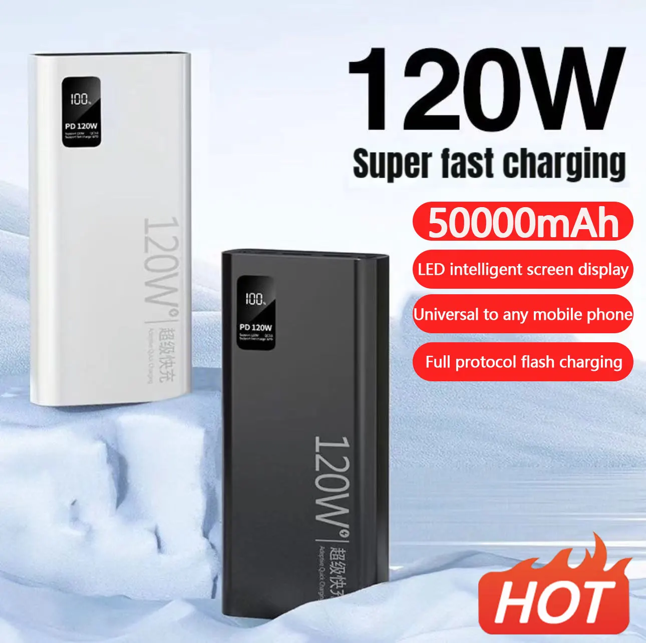 

120W Super Fast Charging 50000mAh Power Bank with 100% Sufficient Capacity for Mobile Power Supply for Various Mobile Phones