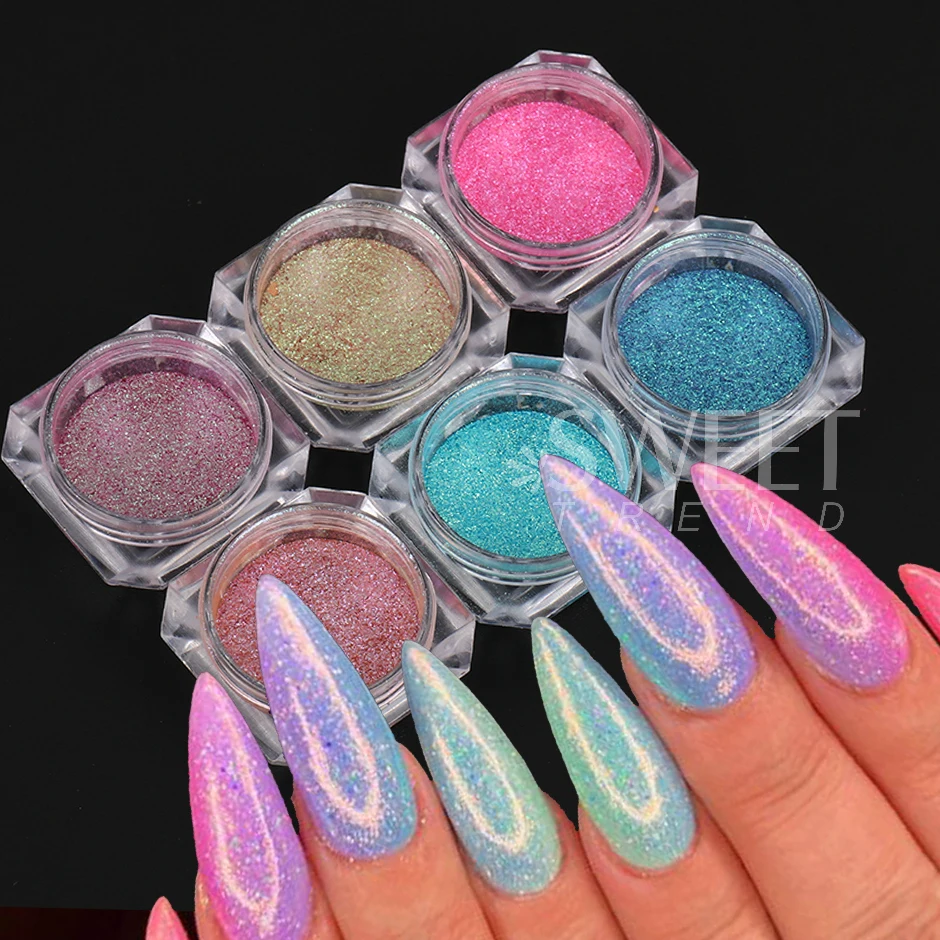 6 Colors Holographic Shiny Glass Nail Sequins Iridescent Flakes Nails Magic  Metallic Chrome Nail Powder Mermaid Nail Art Aurora Glitter Crystal Summer