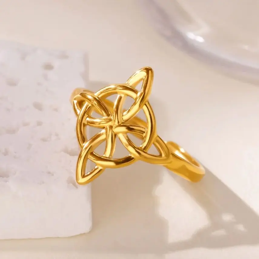 Geometric Flower Rings For Women Gold Stainless Steel Adjustable Ring