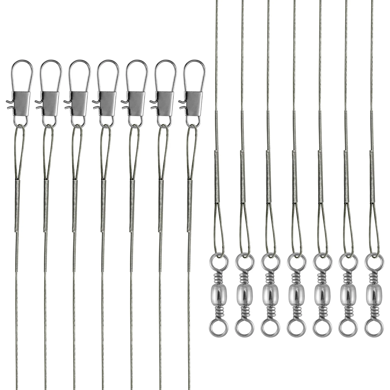 50pcs Anti Bite Fishing Leader Stainless Steel Wire Leader with Swivels Snap 40LB High-Strength Tackle Connector for Lures Baits