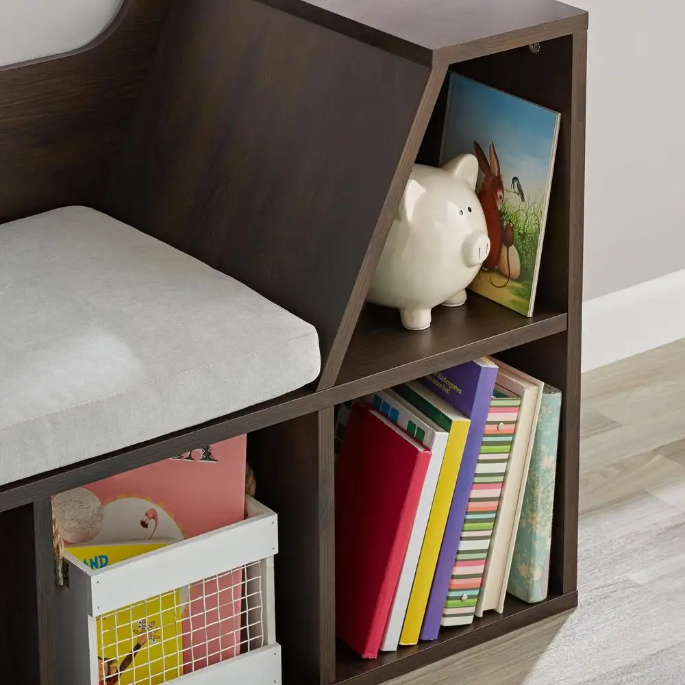 Kids Reading Nook Storage Bookcase Cubes Bench Foam Cushion Playroom Library Durable Wood Composite Childrens Furniture 4