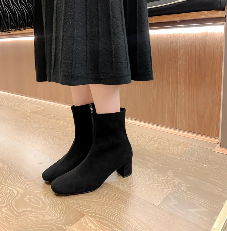 style practical wear~New SW round toe thick high-heeled elastic sock slim boots, women's short boots_voghion.com