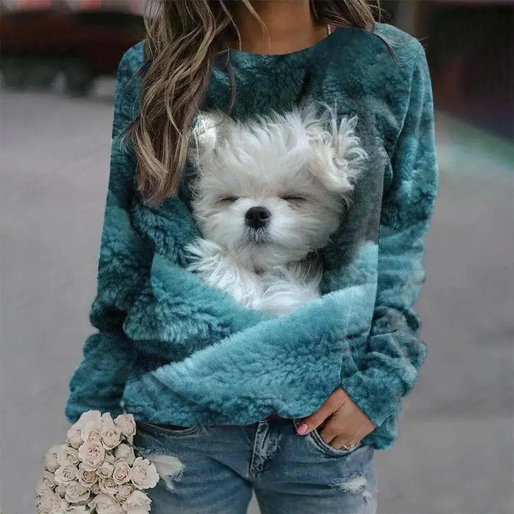 Faionable Women's Dog Hoodie Lovely  Print Sweatirt Trendy Streetwear Sle Other Fabric Ladies' T-irt