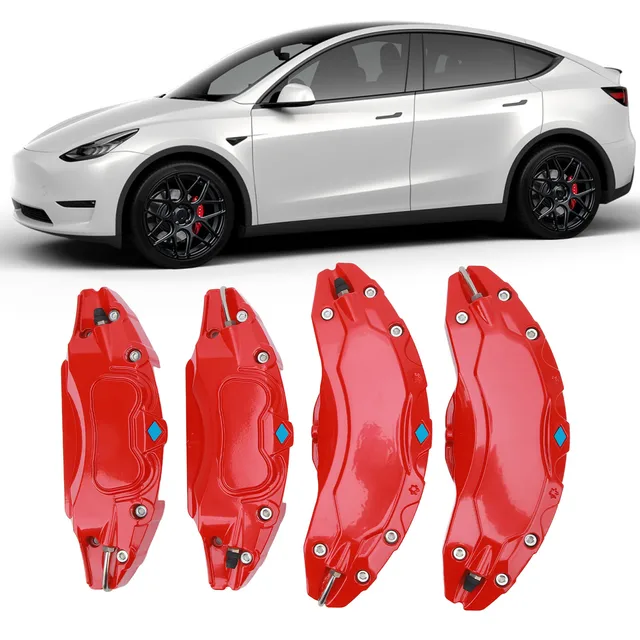 Copripinza Freno 4 Pezzi Per Tesla Model Y 19-20 Pollici - Alluminio, Rosso, Protezione E Stile - Foto 4