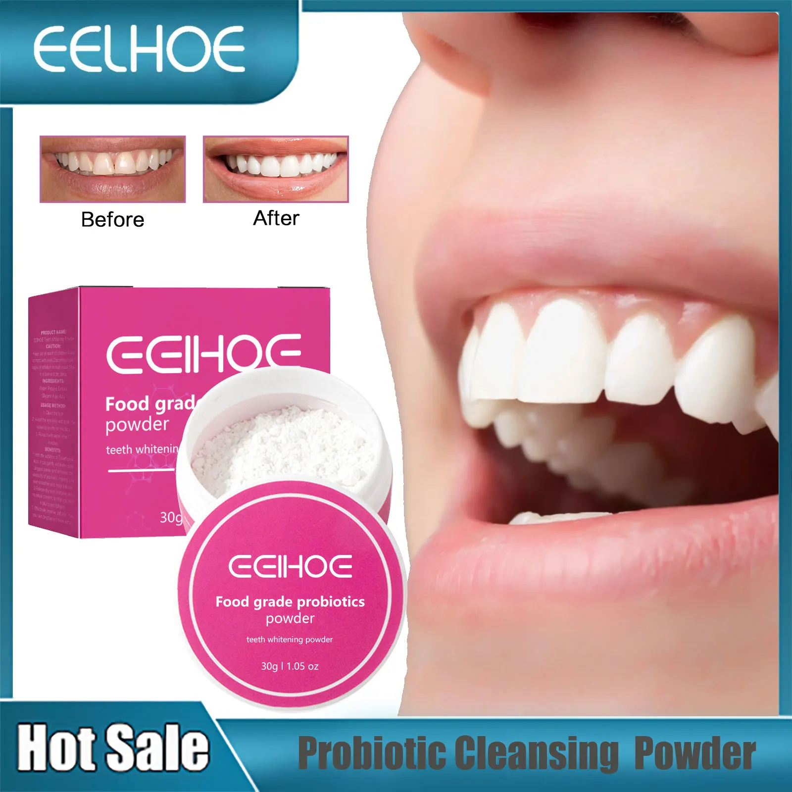 

EELHOE Teeth Whitening Powder Dental Cleansing Stains Plaques Removal Odor Fresh Breath Brighten Tooth Powder Oral Hygiene Tools