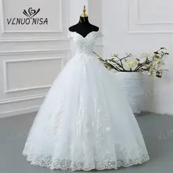 Fashion Robe De Mariee Grande Off Shoulder Wedding Dress Appliques Lace V-Neck Sleeveless Princess Plus Size Vintage Bride Gowns