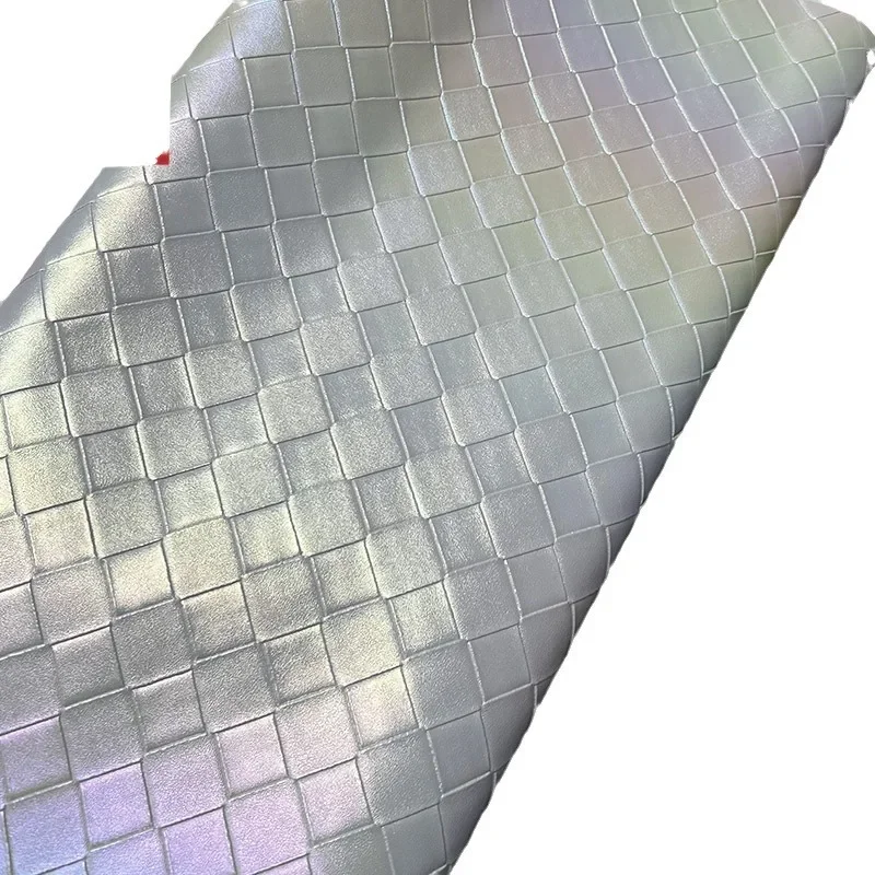 PVC Glitter Gradient Large Checkered Leather Laser Segmented Color Woven Texture Bag Gift Box Jewelry Decoration Leather