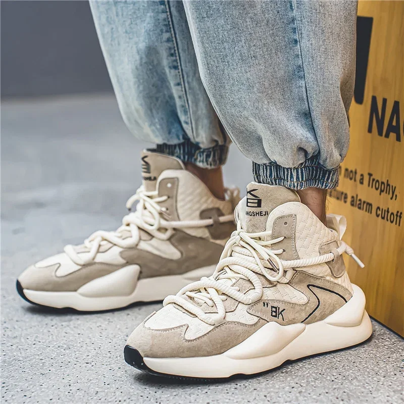New Autumn and Winter High Cut Plush Warm and Trendy Shoes for Sports and Leisure Men's Fashionable Lace Up Youth Running Shoes 3